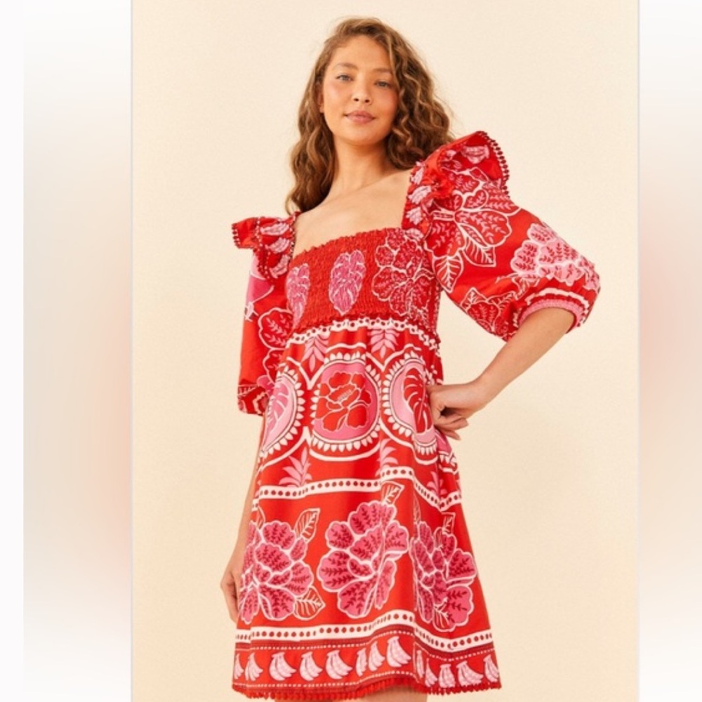 Farm Rio Red Summer Sunrise Mini Dress
